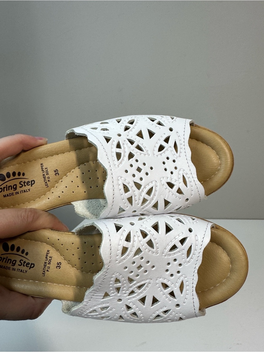 Spring Step Estella White Leather Wedge Slide Sandals Size 35(5) - Picture 11 of 13